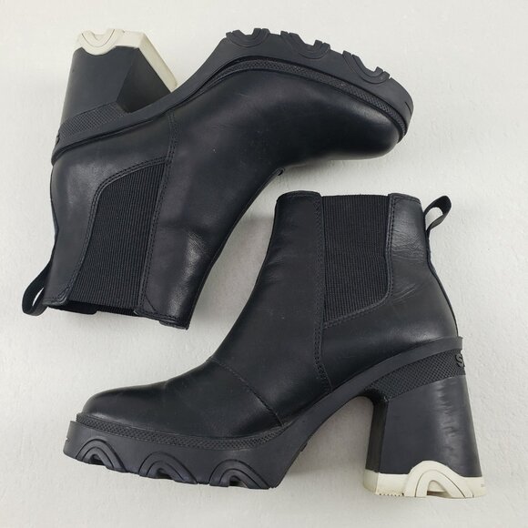 Sorel Brex Chelsea Ankle Boot Womens 8 Black Leather Pull On Waterproof Block - Picture 7 of 13